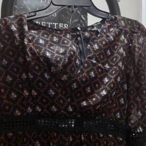 Forever21 Chiffon Floral Ornate Bell-Sleeve Mini Dress